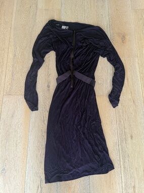 Lanvin Women's Long Sleeve Belted Midi Dress - Eggplant